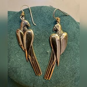 Vintage Parrot Dangle Earrings Gold-tone 1980s Laura Burch 🦜